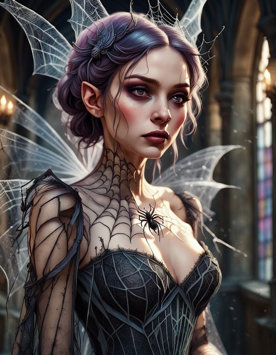 Gothic Fairy Portrait in Art Nouveau Style