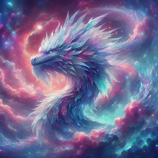 Crystal Dragon Soars Through Iridescent Nebula