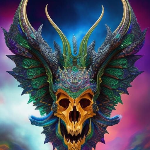 Bejeweled Dragon Skull in Holographic Detail