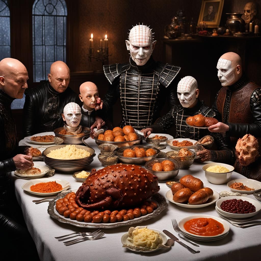 Cenobites' Easter Feast: Pinhead Carves Ham