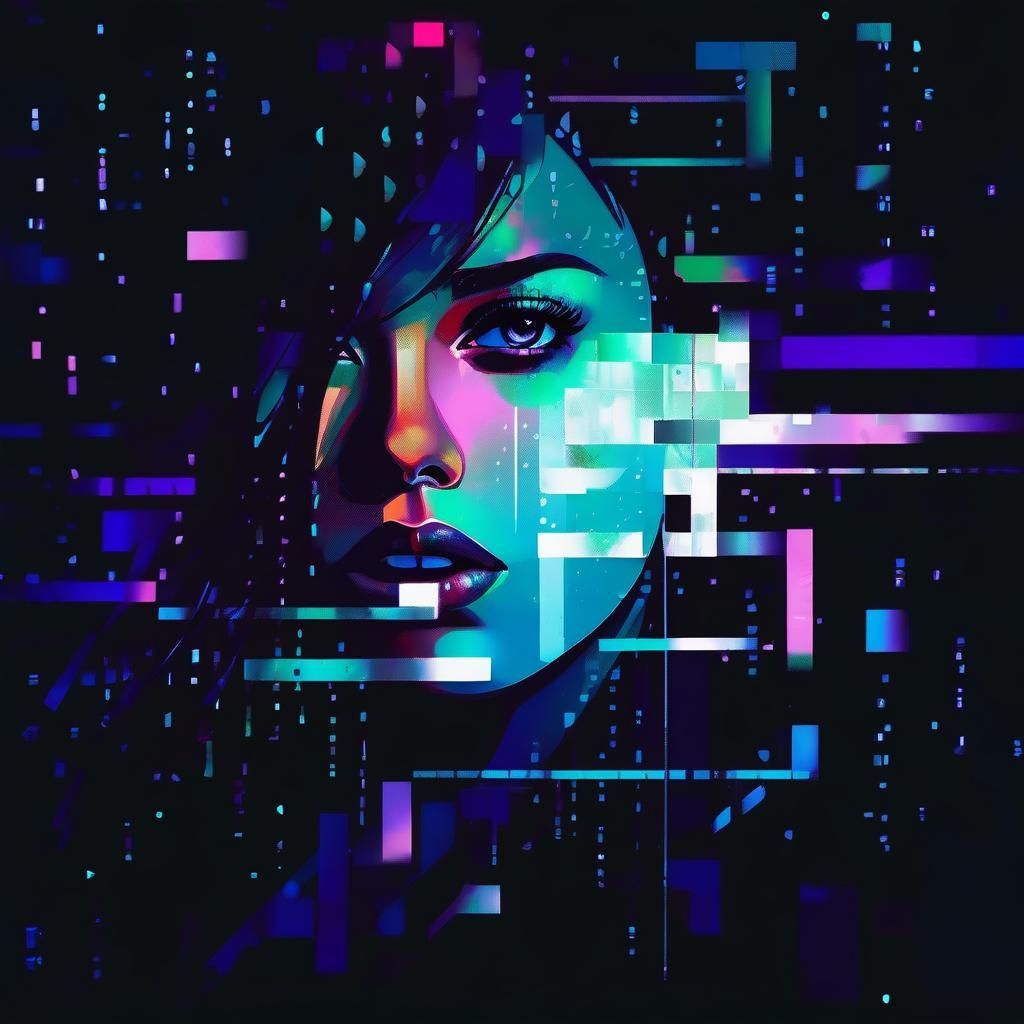 Moonlit Pointillist Painting with Glitch Effects