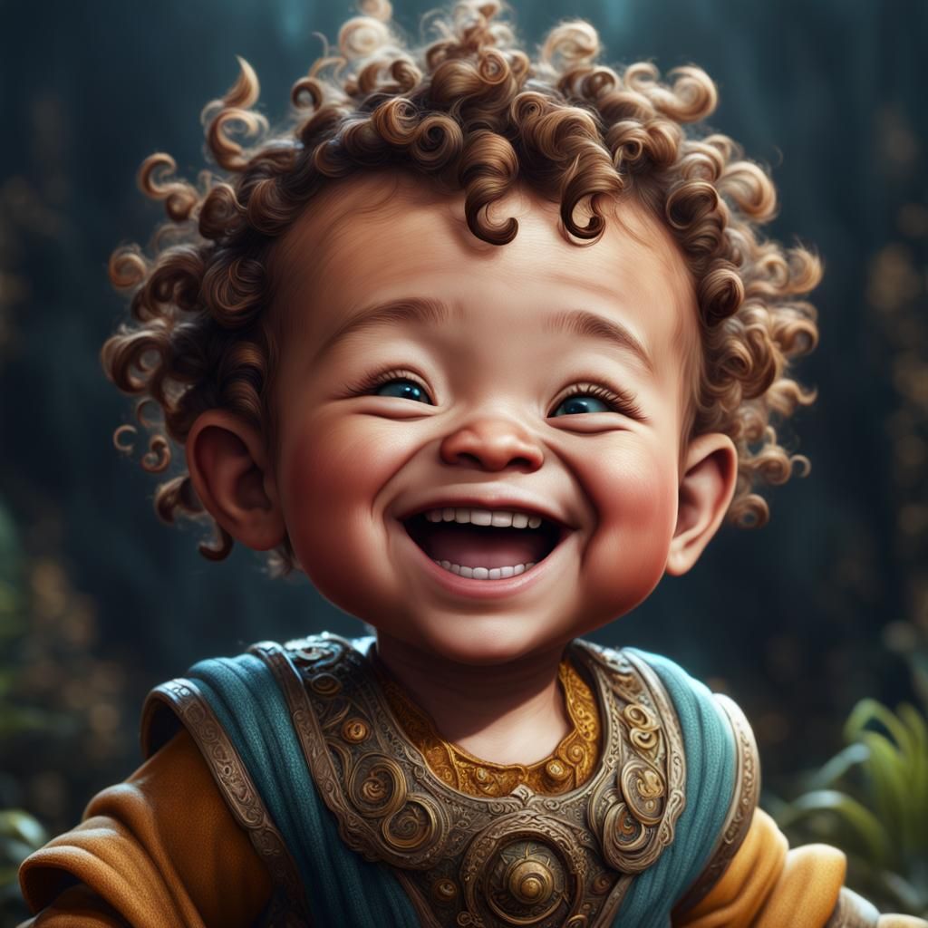 Laughing Baby Face in Detailed Matte Painting