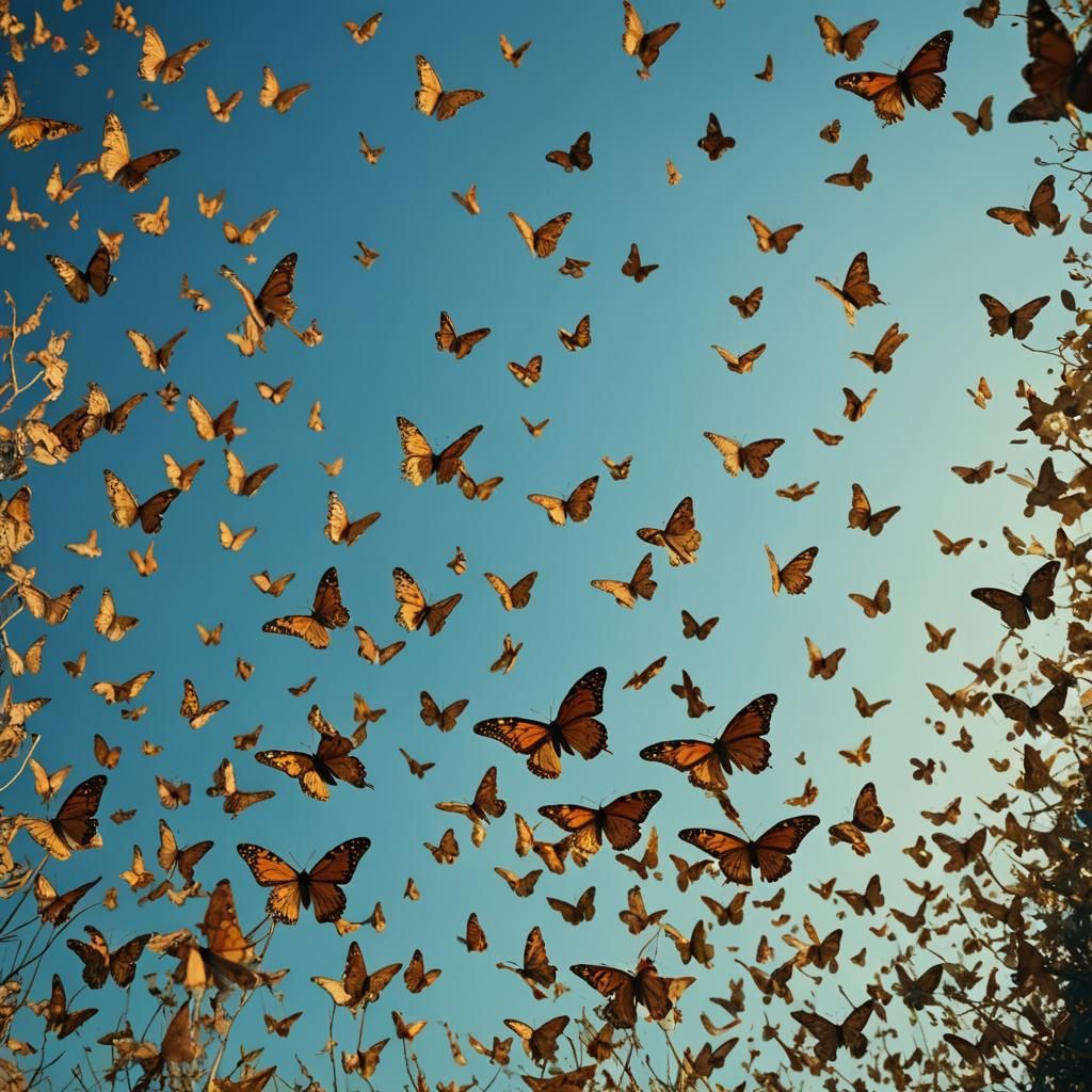 Monarch Butterflies Descend into Blue Sky: Dreamlike Film St...
