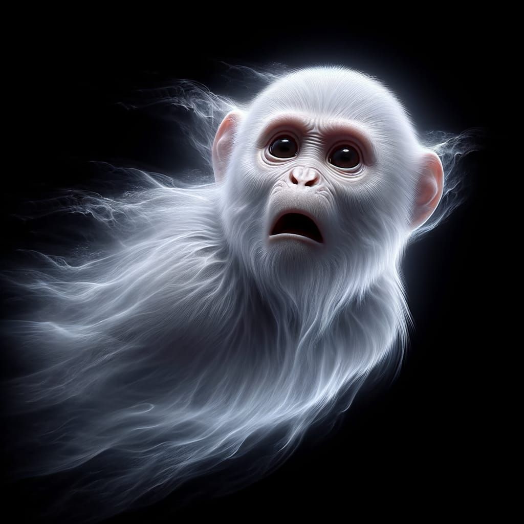 Bewildered Ghost Monkey in Hyper-Realistic Digital Art