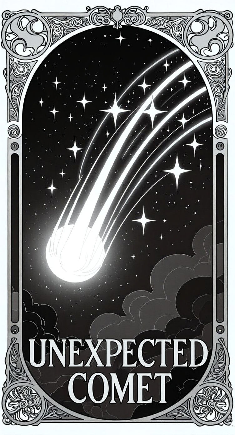 Art Nouveau Comet with Red Streamers and Stars
