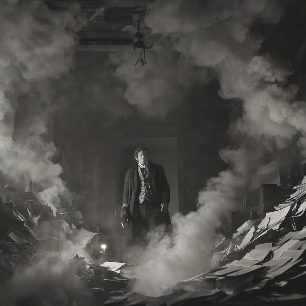 Intense Man in Dark Room with Gothic Tattoos