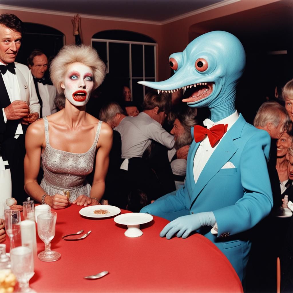 Surreal Anthropomorphic Creature at an 80s Party