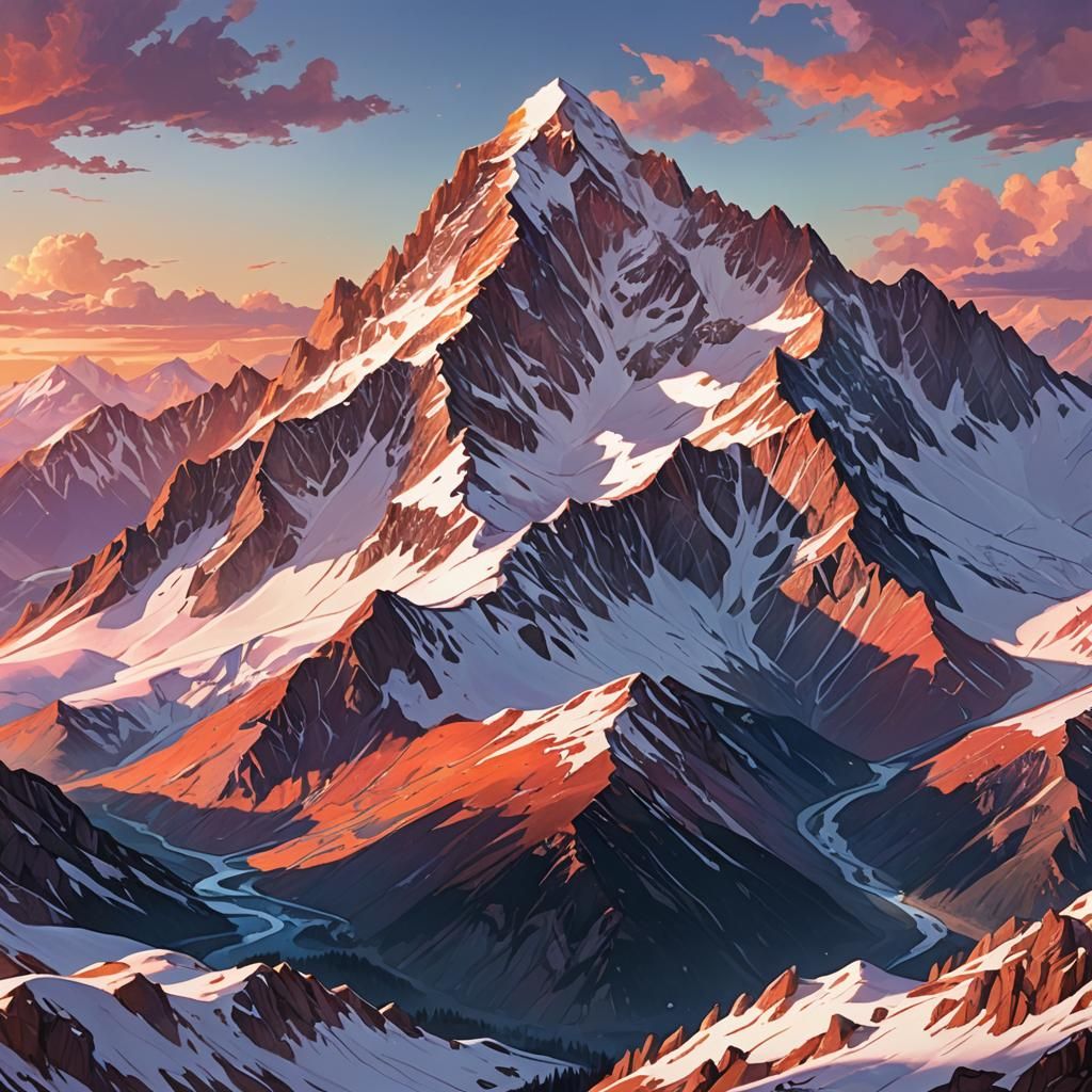 Majestic Mountain Range at Sunset in Hyperrealism
