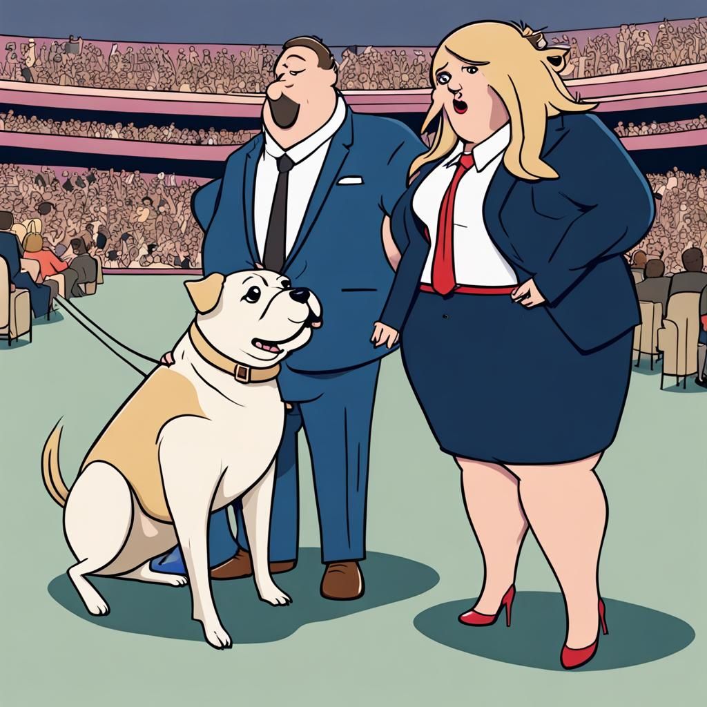 Plus-sized Taylor Swift with her producer and his dog