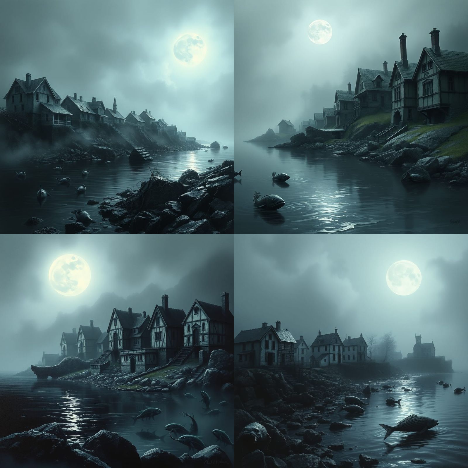 Eerie Abandoned Coastal Village in Gothic Horror Style