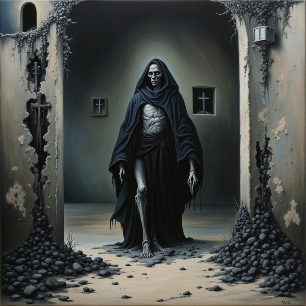 Abandoned Gothic Church Haunted by Rotting Zombie