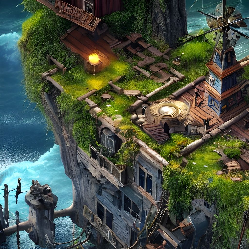 Epic Pirate Island Base in Photorealistic Digital Art