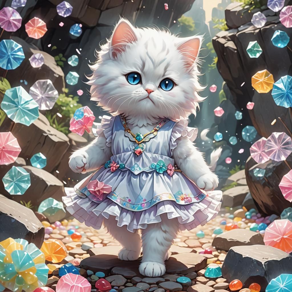 Anime Kitten Surrounded by Candy Art