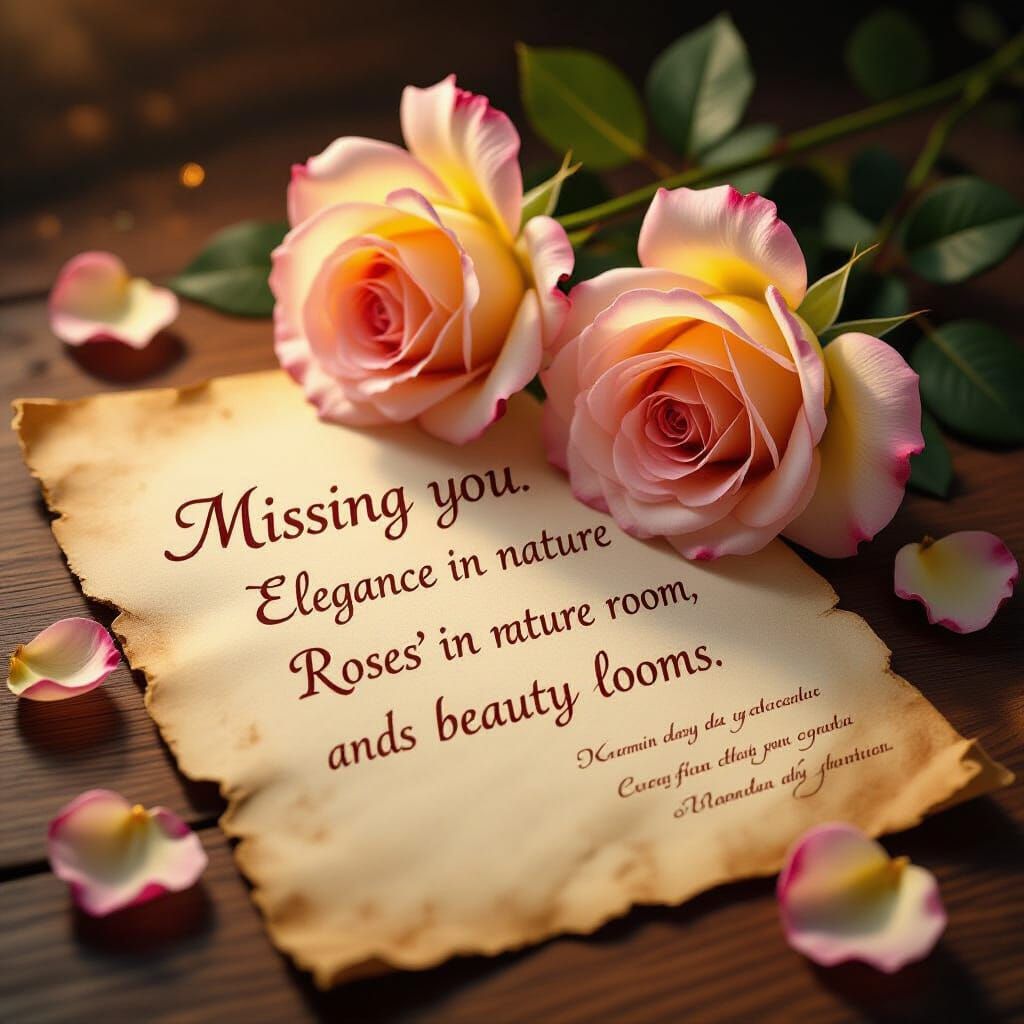 Roses with 'Missing You' in Watercolor Style