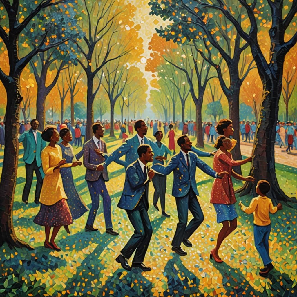 Joyful Park Scene in Neo-Impressionist Style