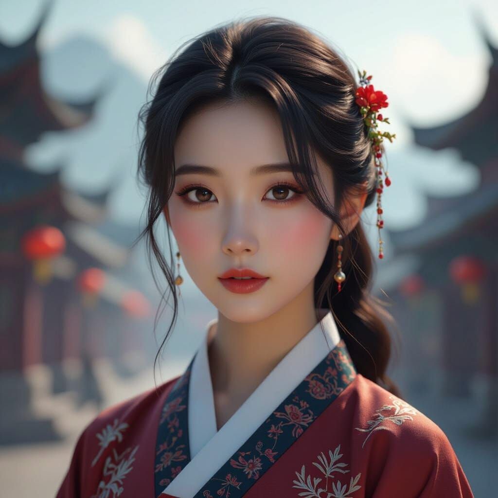 Korean Girl Portrait in Matte Painting Style