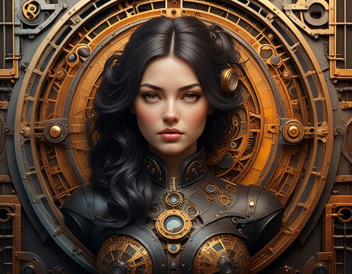 Portrait of a woman in a steampunk composition