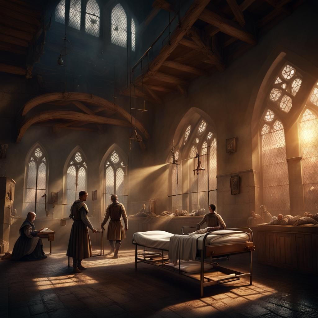 Medieval Hospital Ward with Wounded Soldiers