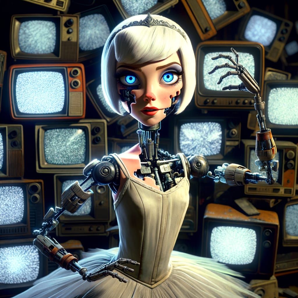 Princess Poses on Old TVs in Animated Film Style