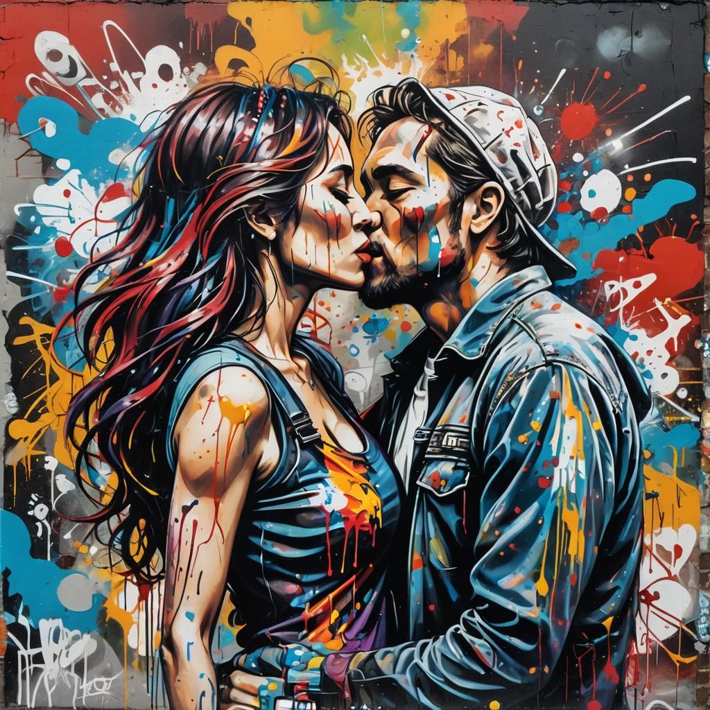 Colorful Graffiti Art: A Kiss of Love