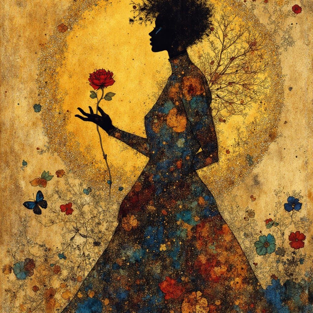 Elegant Silhouette in Klimt-Inspired Style