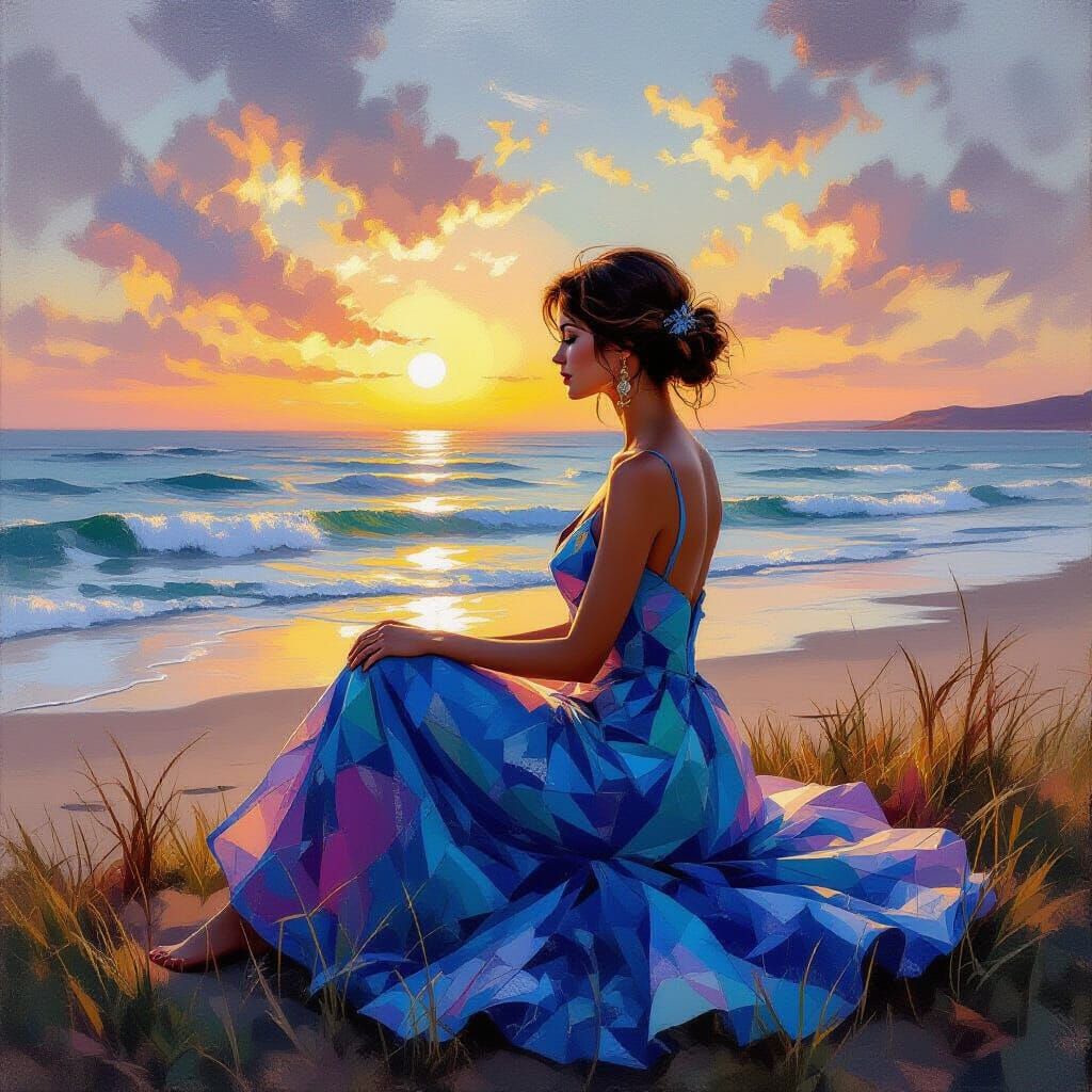 Woman in Swirling Colors of Light