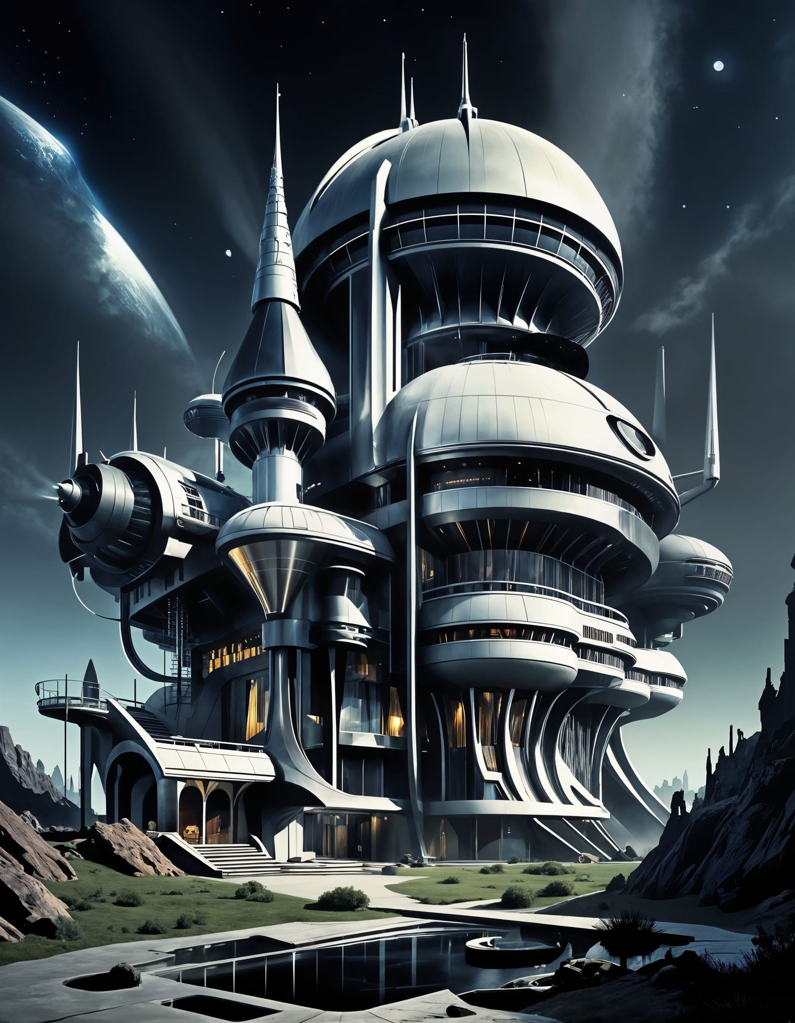 Raygun Gothic Space-Age Architecture in Raypunk Style