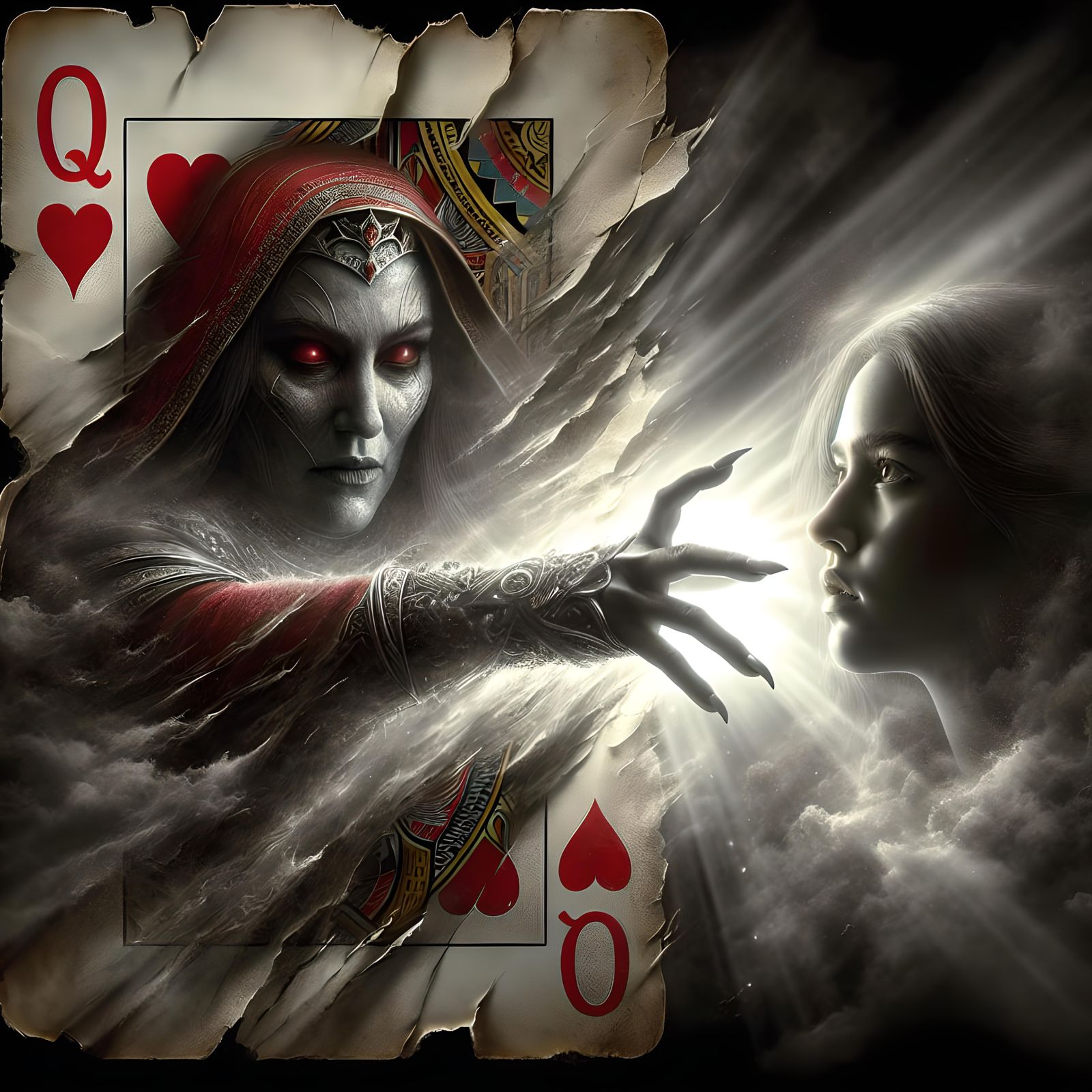 Dramatic Queen of Hearts in Torn Card
