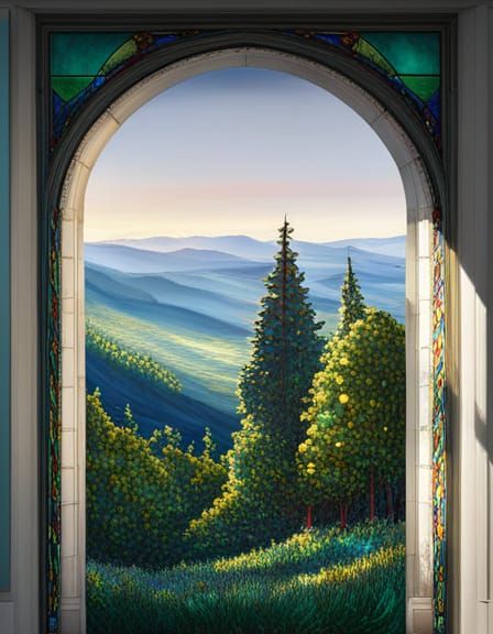 Ornate Tree of Life Stained Glass Window