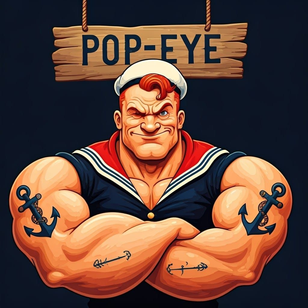 Polish Sailor Popeye with Tattoos in Vintage Style