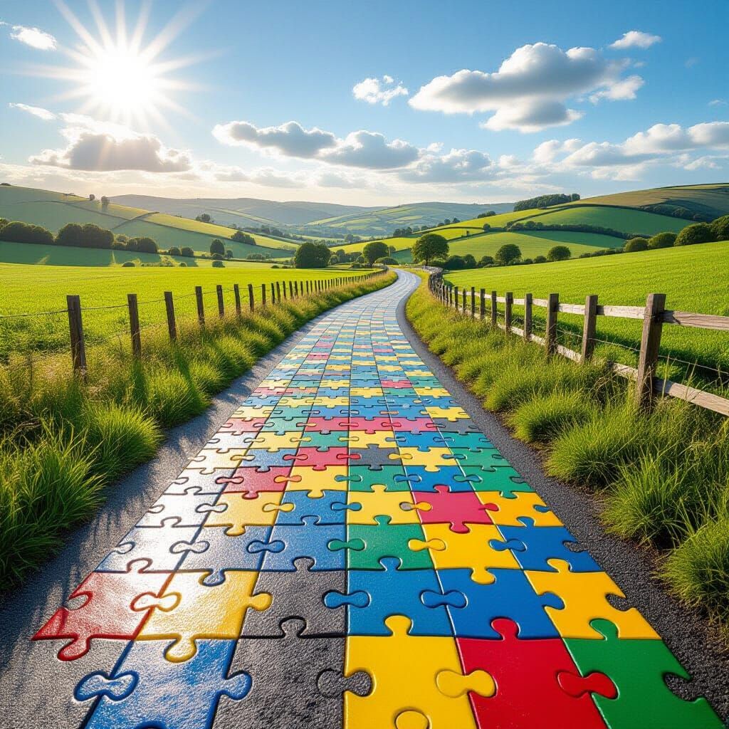 Jigsaw Road Through English Countryside
