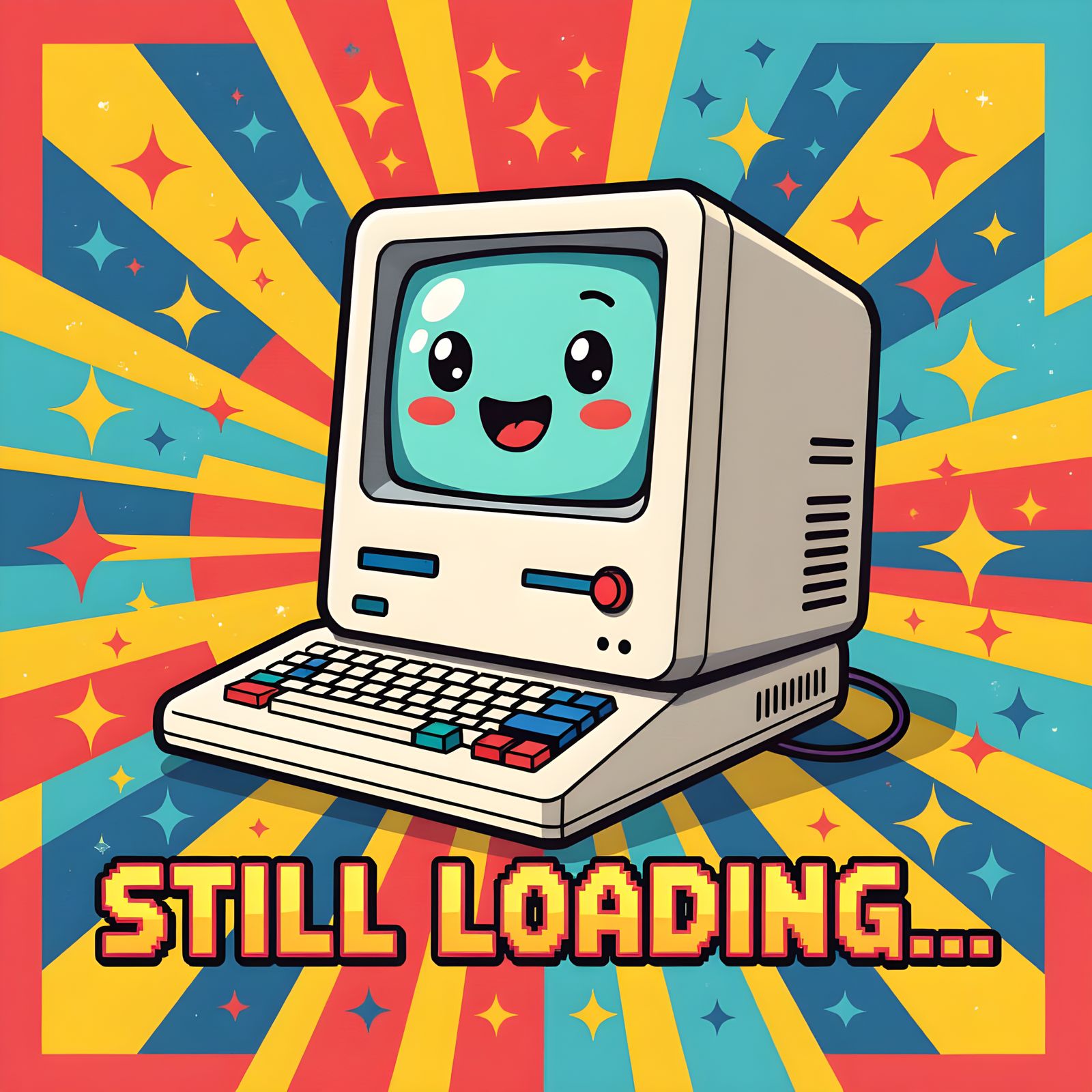 Cartoon 90s Computer with Happy Face Screen