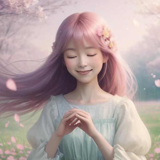Dreamy Pastel Portrait of Girl in Miyazaki Style