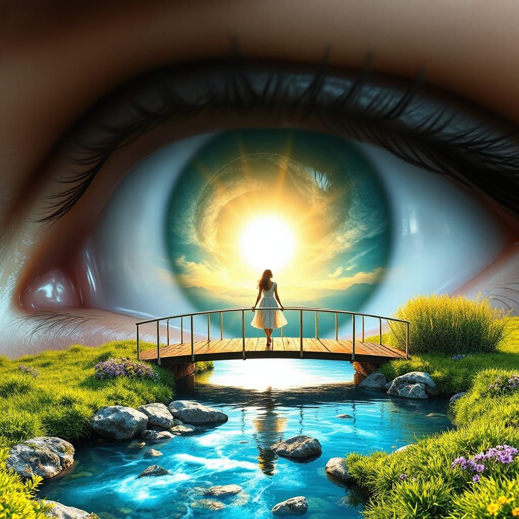 Eye with Spring Creek Landscape in 3D Style