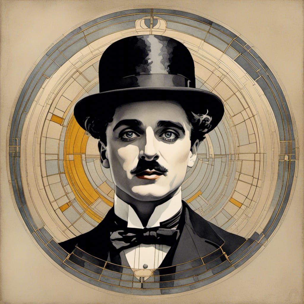 Charlie Chaplin in Romantic Watercolor Style