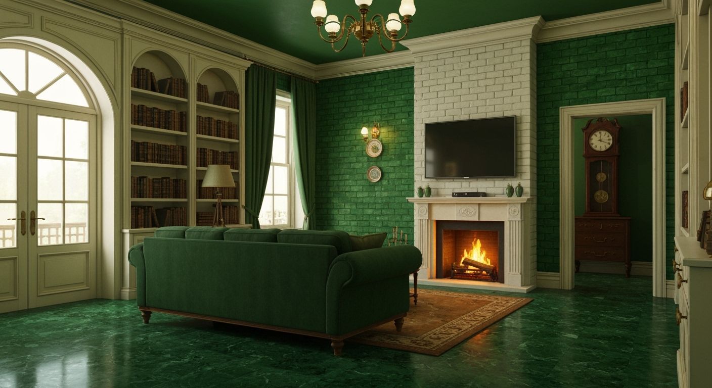 Victorian Living Room with Fireplace and Sofa
