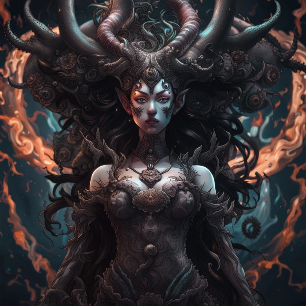 Anime Curse Goddess of Black Magic in Digital Art