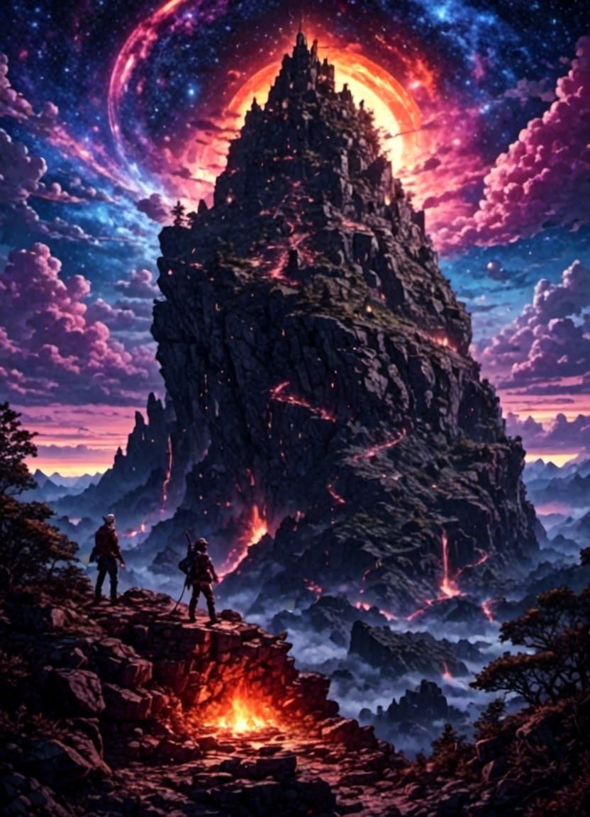 Mountain King Portrait on Rocky Cliff at Night