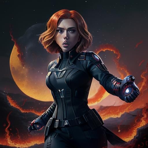 Black Widow in Flames Against Moon
