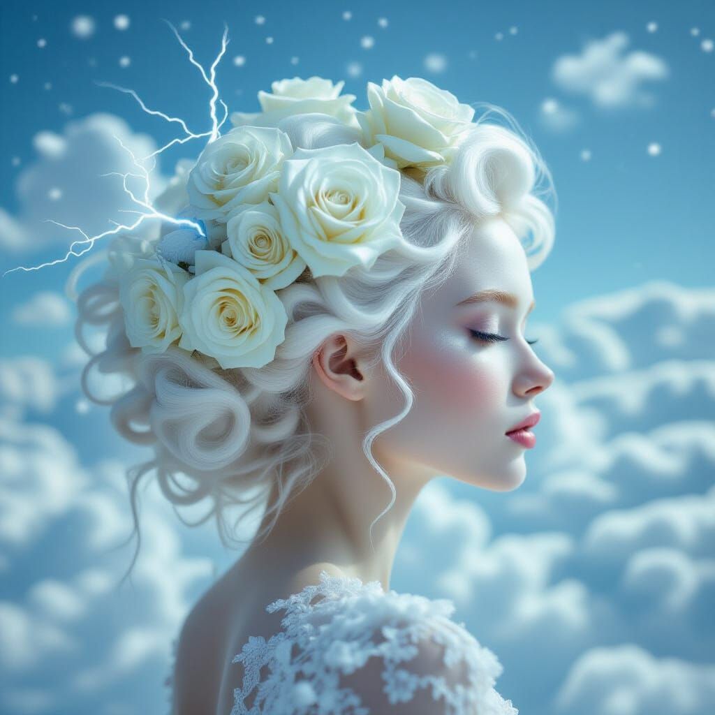 Albino Woman with Lightning and Roses