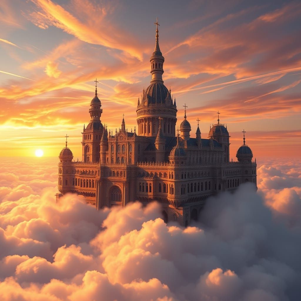 Ethereal Palace City in Vibrant Sunset Hues