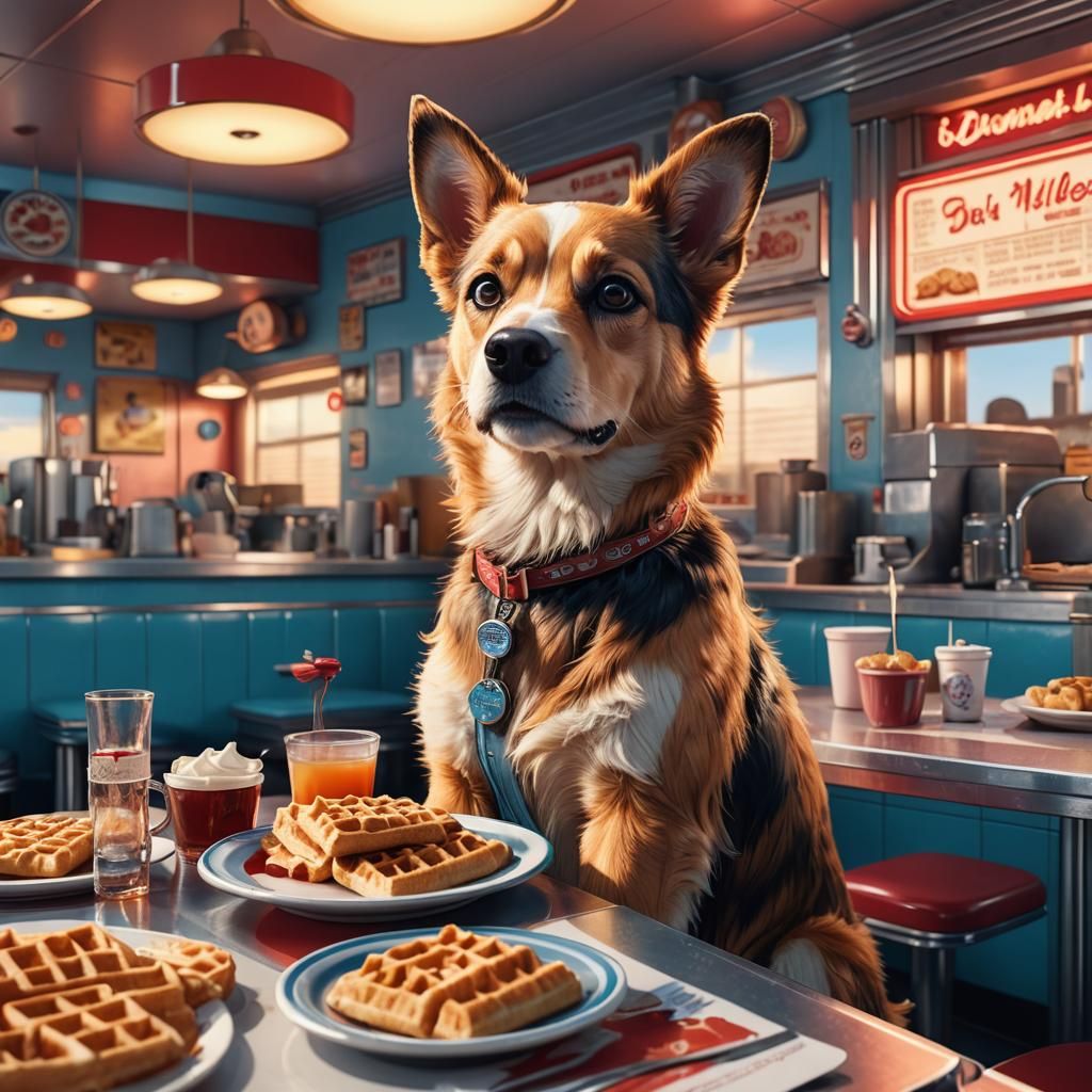 Anime Dog at Diner, Digital Matte Painting