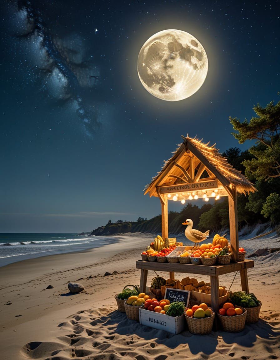 Moonlit Steampunk Beach Vacation with Duck