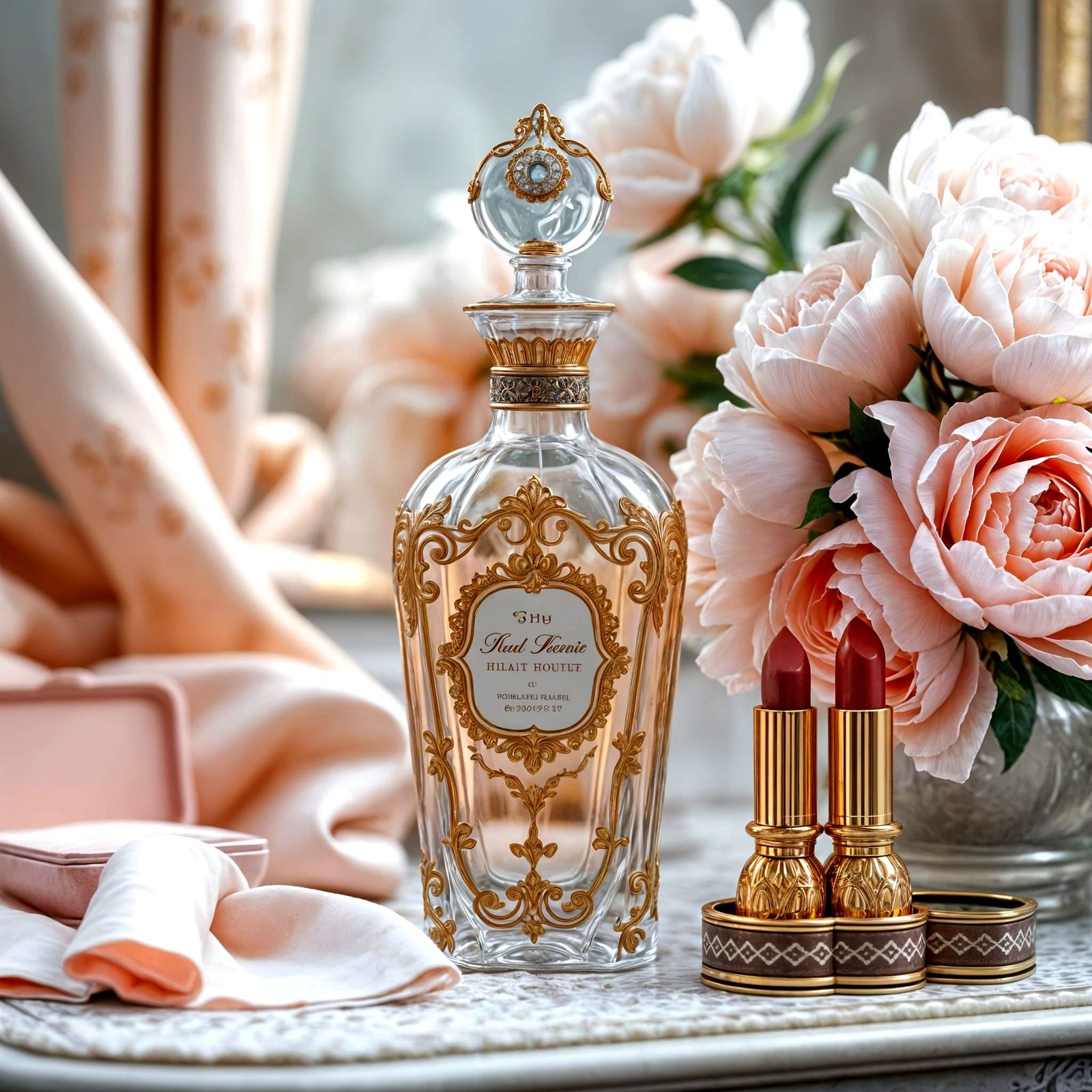 Vintage Perfume Bottle in Elegant 3D Scene