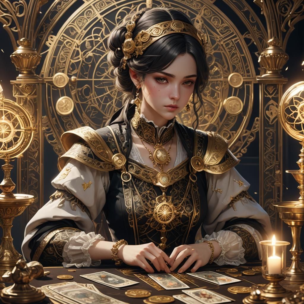 Anime Tarot Reader Immersed in Justice