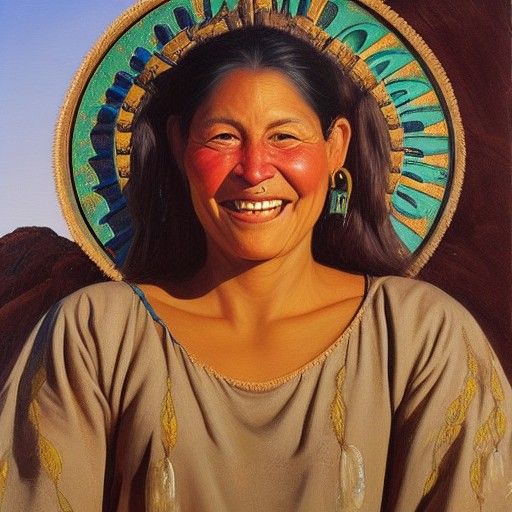 Goddess Tonantzin Smiling, Oil Painting Portrait