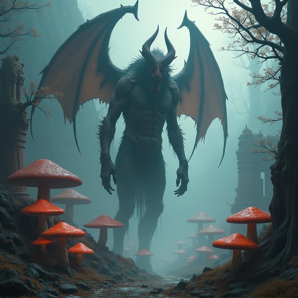 Grotesque Demon in Mystical Landscape, Matte Painting