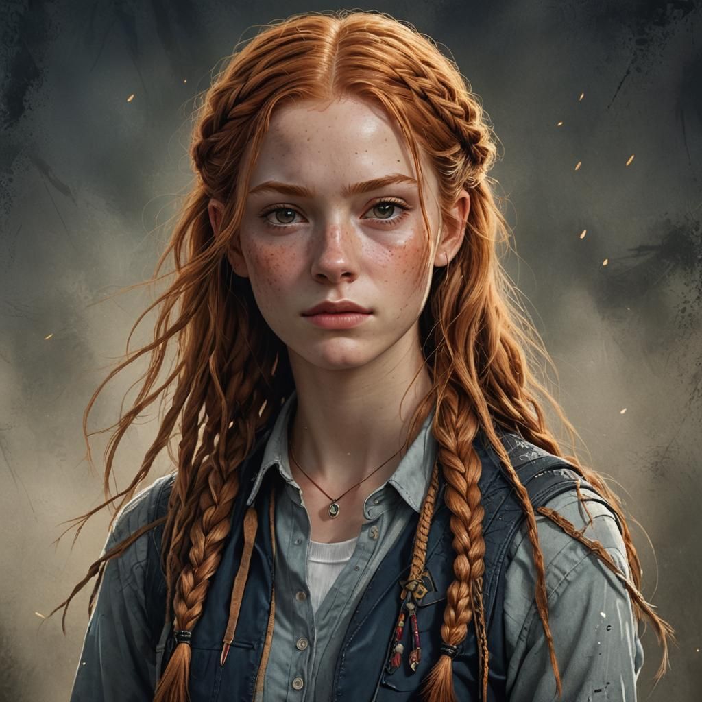Hyperrealistic Portrait of a Ginger-Haired American Girl