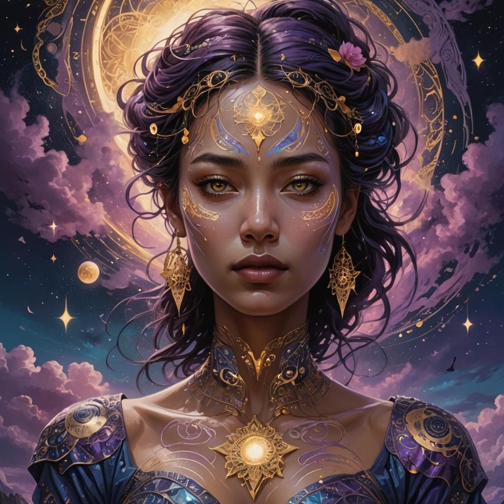 Mystifying Woman with Glowing Symbols: Fantasy Concept Art