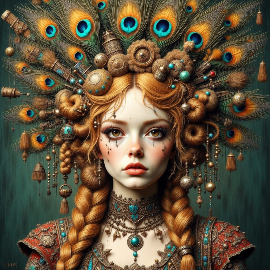 Renaissance Woman with Peacock Feather Hair